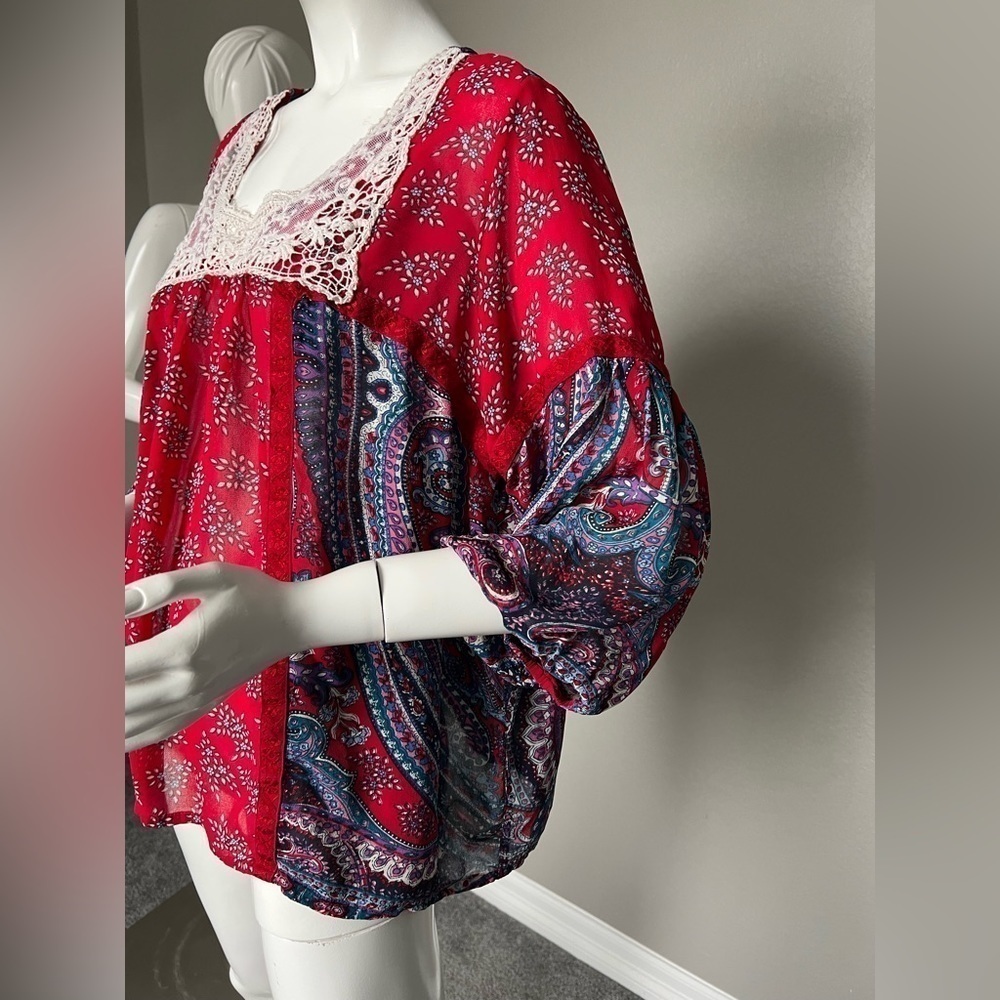 BILA WOMENS XXL PEASANT BOHO BLOUSE MULTI
COLOR SHEAR TOP - Picture 4 of 8